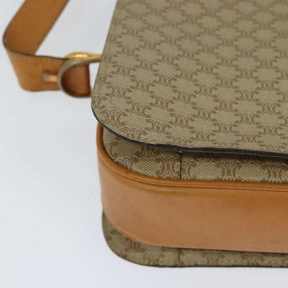 CELINE Macadam Canvas Horse Carriage Shoulder Bag Beige Gold Auth EC1008