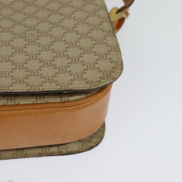 CELINE Macadam Canvas Horse Carriage Shoulder Bag Beige Gold Auth EC1008