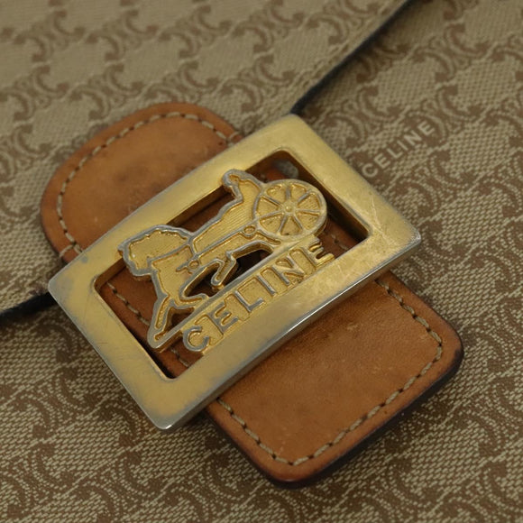 CELINE Macadam Canvas Horse Carriage Shoulder Bag Beige Gold Auth EC1008