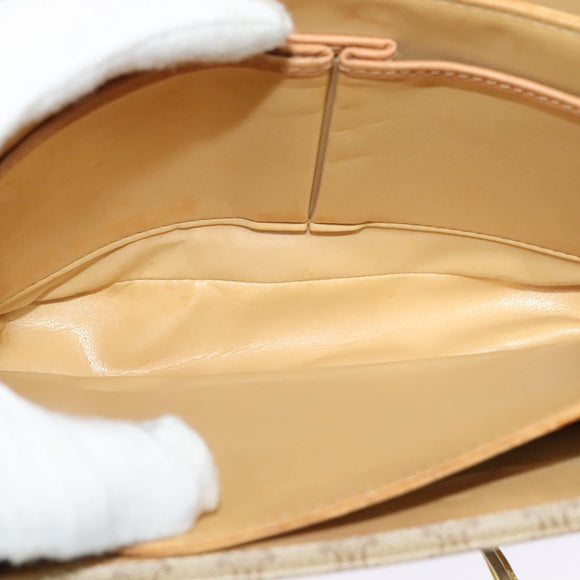 CELINE Macadam Canvas Horse Carriage Shoulder Bag Beige Gold Auth EC1008