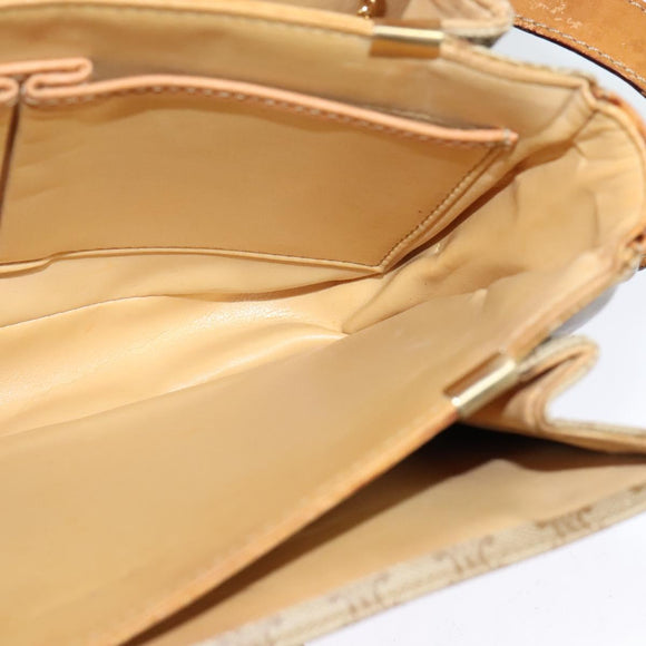 CELINE Macadam Canvas Horse Carriage Shoulder Bag Beige Gold Auth EC1008