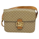CELINE Macadam Canvas Horse Carriage Shoulder Bag Beige Gold Auth EC1008-13