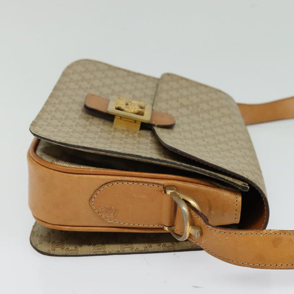 CELINE Macadam Canvas Horse Carriage Shoulder Bag Beige Gold Auth EC1008