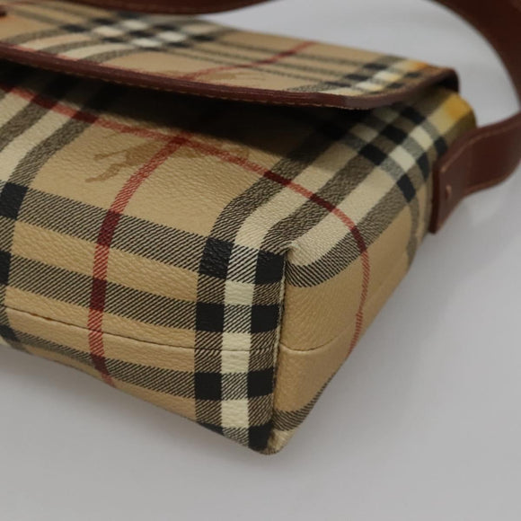 BURBERRY Nova Check Shoulder Bag PVC Leather Beige Auth EC1010