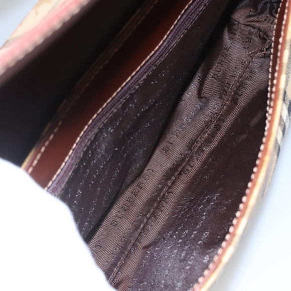 BURBERRY Nova Check Shoulder Bag PVC Leather Beige Auth EC1010
