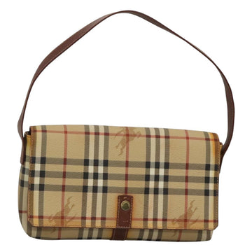 BURBERRY Nova Check Shoulder Bag PVC Leather Beige Auth EC1010