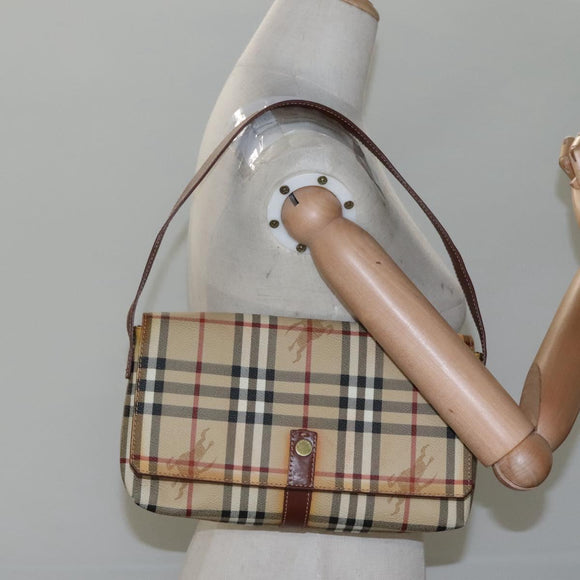 BURBERRY Nova Check Shoulder Bag PVC Leather Beige Auth EC1010
