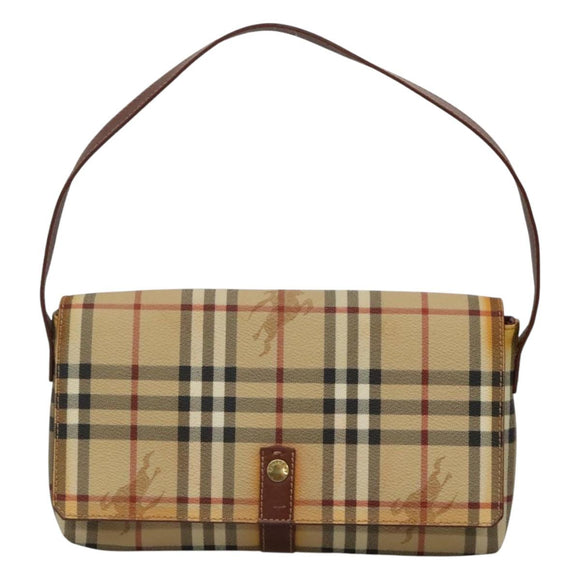 BURBERRY Nova Check Shoulder Bag PVC Leather Beige Auth EC1010