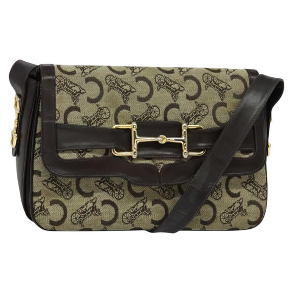 CELINE C Sulky Shoulder Bag Canvas Beige Auth EC1017