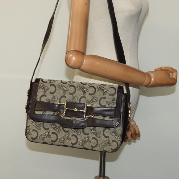 CELINE C Sulky Shoulder Bag Canvas Beige Auth EC1017
