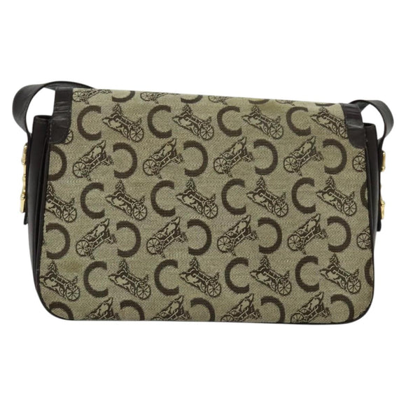 CELINE C Sulky Shoulder Bag Canvas Beige Auth EC1017
