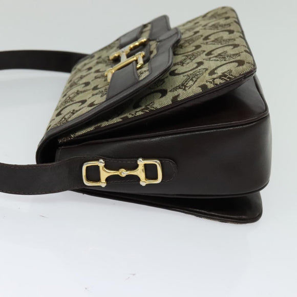 CELINE C Sulky Shoulder Bag Canvas Beige Auth EC1017