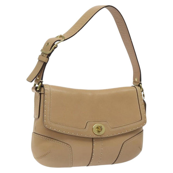 Coach Shoulder Bag Leather Beige Gold Auth EC1029
