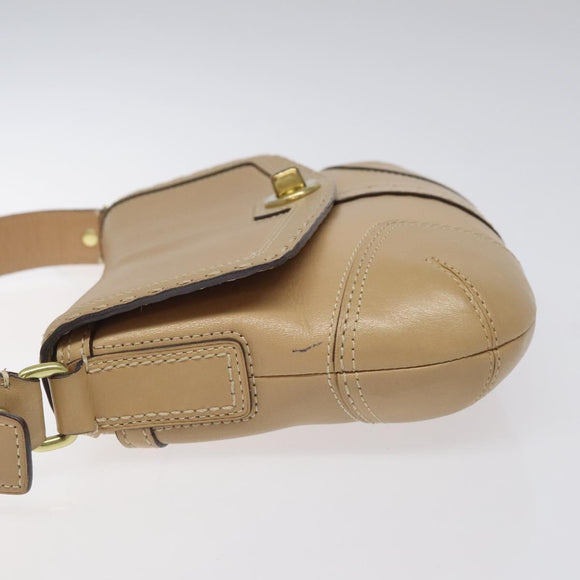 Coach Shoulder Bag Leather Beige Gold Auth EC1029