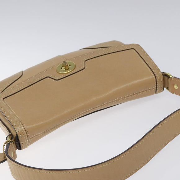 Coach Shoulder Bag Leather Beige Gold Auth EC1029