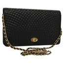 BALLY Chain Shoulder Bag Leather Black Gold Auth EC1031-1