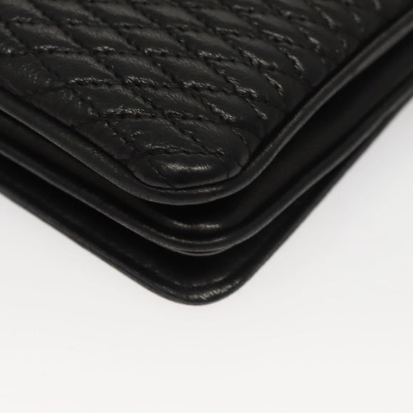 BALLY Chain Shoulder Bag Leather Black Gold Auth EC1031