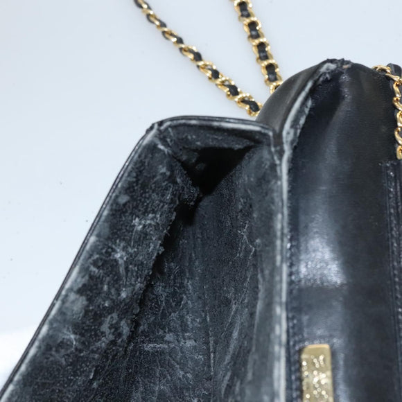 BALLY Chain Shoulder Bag Leather Black Gold Auth EC1031