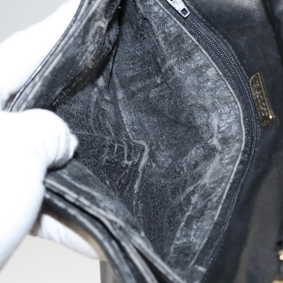 BALLY Chain Shoulder Bag Leather Black Gold Auth EC1031