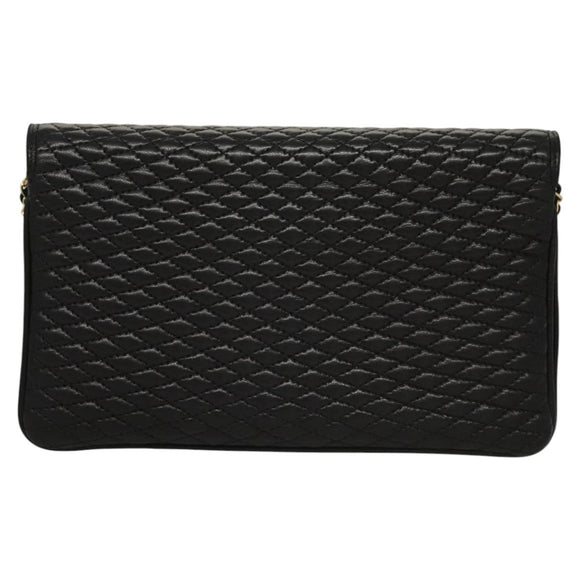 BALLY Chain Shoulder Bag Leather Black Gold Auth EC1031