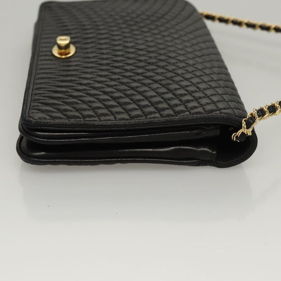 BALLY Chain Shoulder Bag Leather Black Gold Auth EC1031