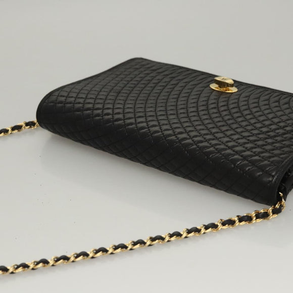 BALLY Chain Shoulder Bag Leather Black Gold Auth EC1031