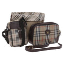 BURBERRY Nova Check Blue Label Shoulder Bag Canvas 3Set Beige Auth EC141-1