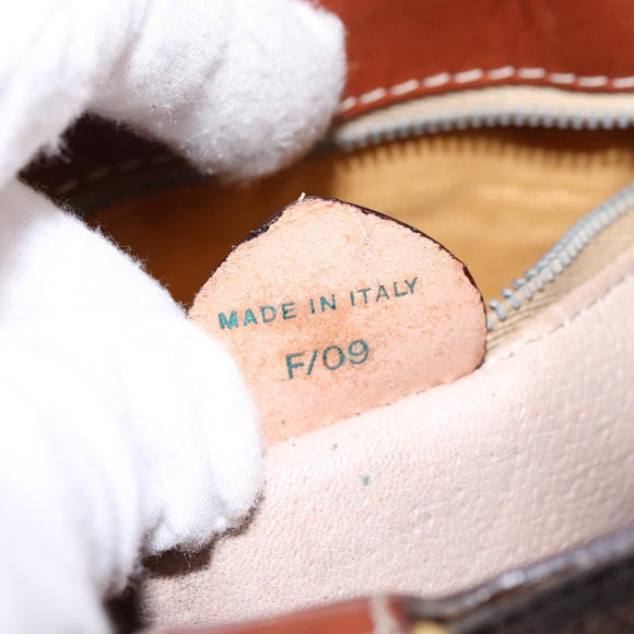 CELINE Macadam Canvas Shoulder Bag PVC Leather Brown Gold Auth EC156