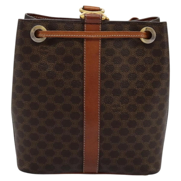 CELINE Macadam Canvas Shoulder Bag PVC Leather Brown Gold Auth EC156