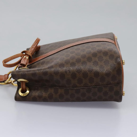 CELINE Macadam Canvas Shoulder Bag PVC Leather Brown Gold Auth EC156