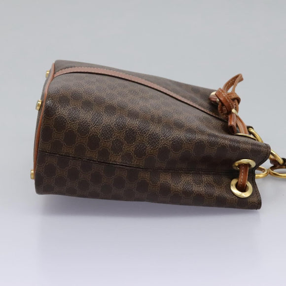 CELINE Macadam Canvas Shoulder Bag PVC Leather Brown Gold Auth EC156