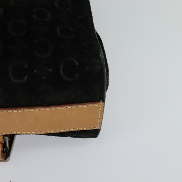 CELINE C Macadam Canvas Shoulder Bag Suede Black Auth EC226