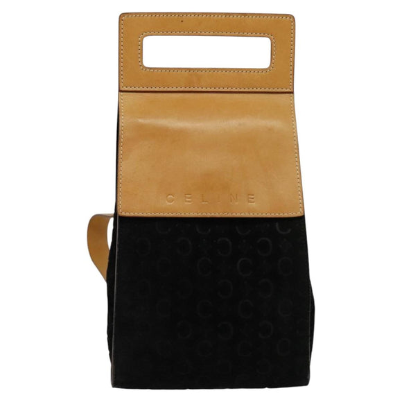CELINE C Macadam Canvas Shoulder Bag Suede Black Auth EC226