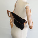 CELINE C Macadam Canvas Shoulder Bag Suede Black Auth EC226-20