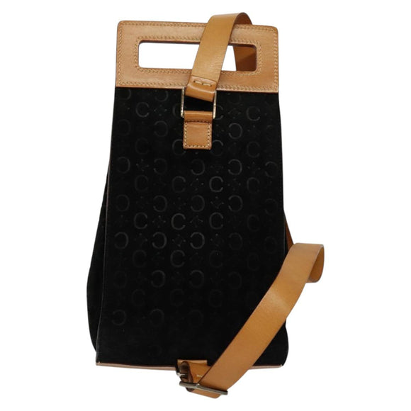CELINE C Macadam Canvas Shoulder Bag Suede Black Auth EC226