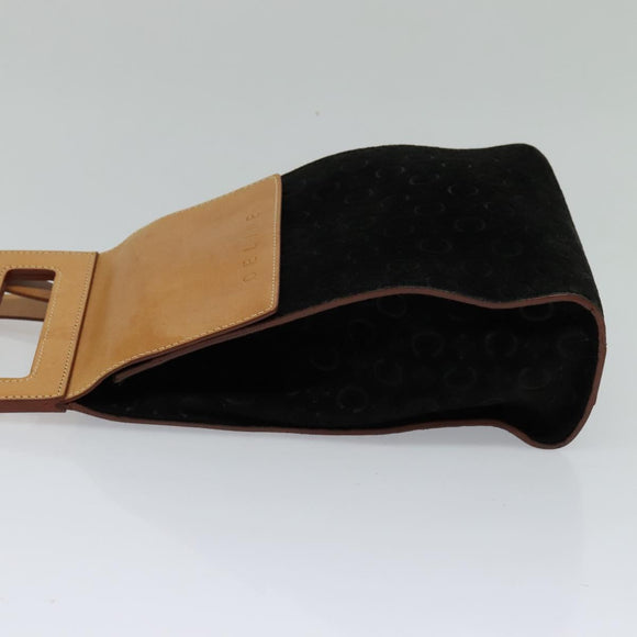 CELINE C Macadam Canvas Shoulder Bag Suede Black Auth EC226