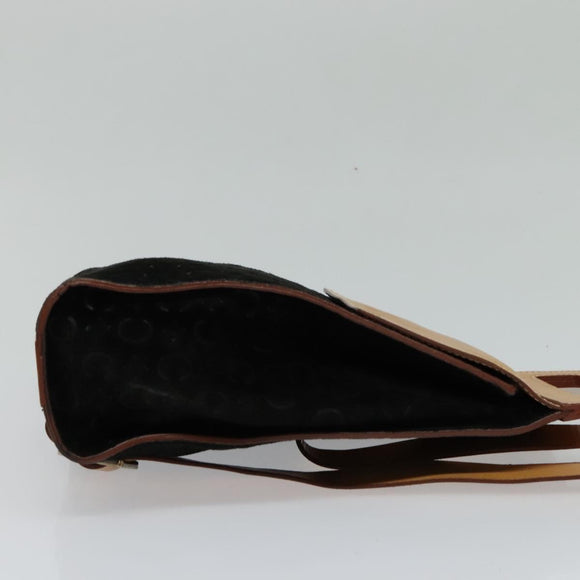 CELINE C Macadam Canvas Shoulder Bag Suede Black Auth EC226