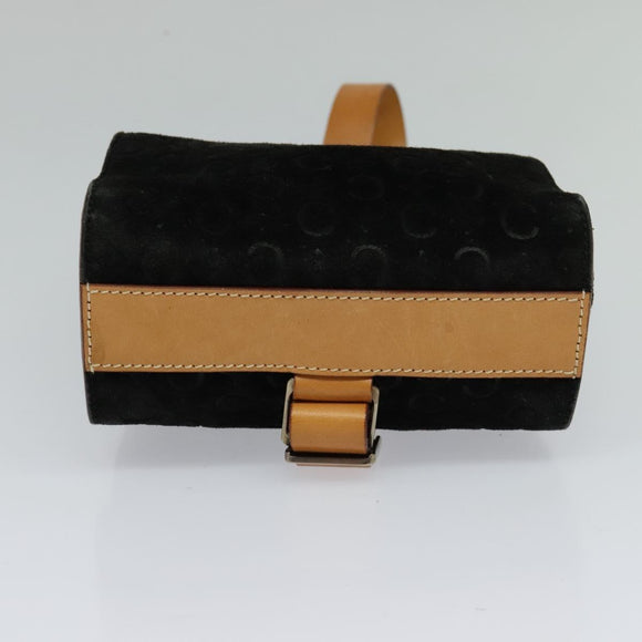 CELINE C Macadam Canvas Shoulder Bag Suede Black Auth EC226
