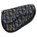 Christian Dior Trotter Canvas Zadel Buidel Marine Goud Auth EC240V-1