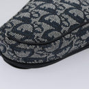 Christian Dior Trotter Canvas Zadel Buidel Marine Goud Auth EC240V-15