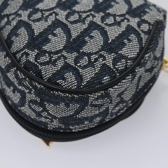 Christian Dior Trotter Canvas Zadel Buidel Marine Goud Auth EC240V