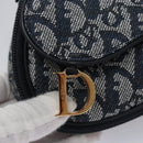 Christian Dior Trotter Canvas Zadel Buidel Marine Goud Auth EC240V-8
