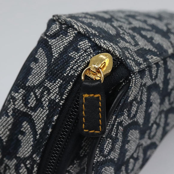 Christian Dior Trotter Canvas Zadel Buidel Marine Goud Auth EC240V