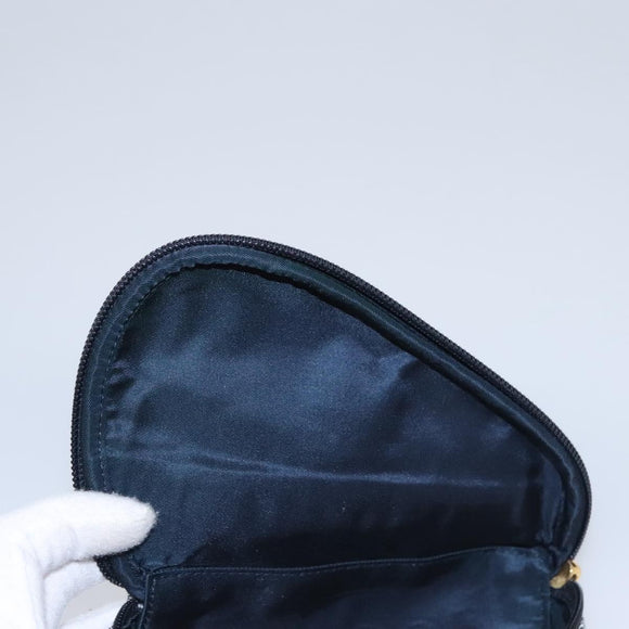 Christian Dior Trotter Canvas Zadel Buidel Marine Goud Auth EC240V