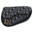 Christian Dior Trotter Canvas Zadel Buidel Marine Goud Auth EC240V-13