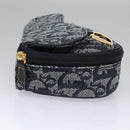 Christian Dior Trotter Canvas Zadel Buidel Marine Goud Auth EC240V-3