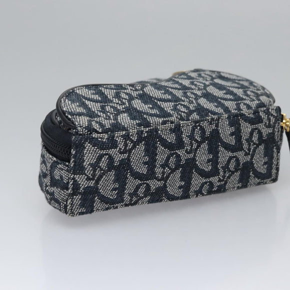 Christian Dior Trotter Canvas Zadel Buidel Marine Goud Auth EC240V