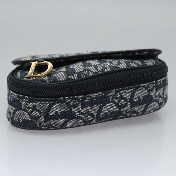 Christian Dior Trotter Canvas Saddle Pouch Navy Gold Auth EC240V