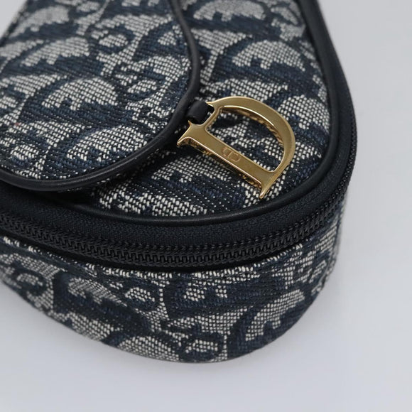 Christian Dior Trotter Canvas Zadel Buidel Marine Goud Auth EC240V
