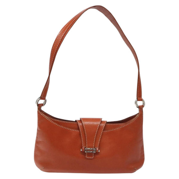 CELINE Shoulder Bag Leather Orange Auth EC246
